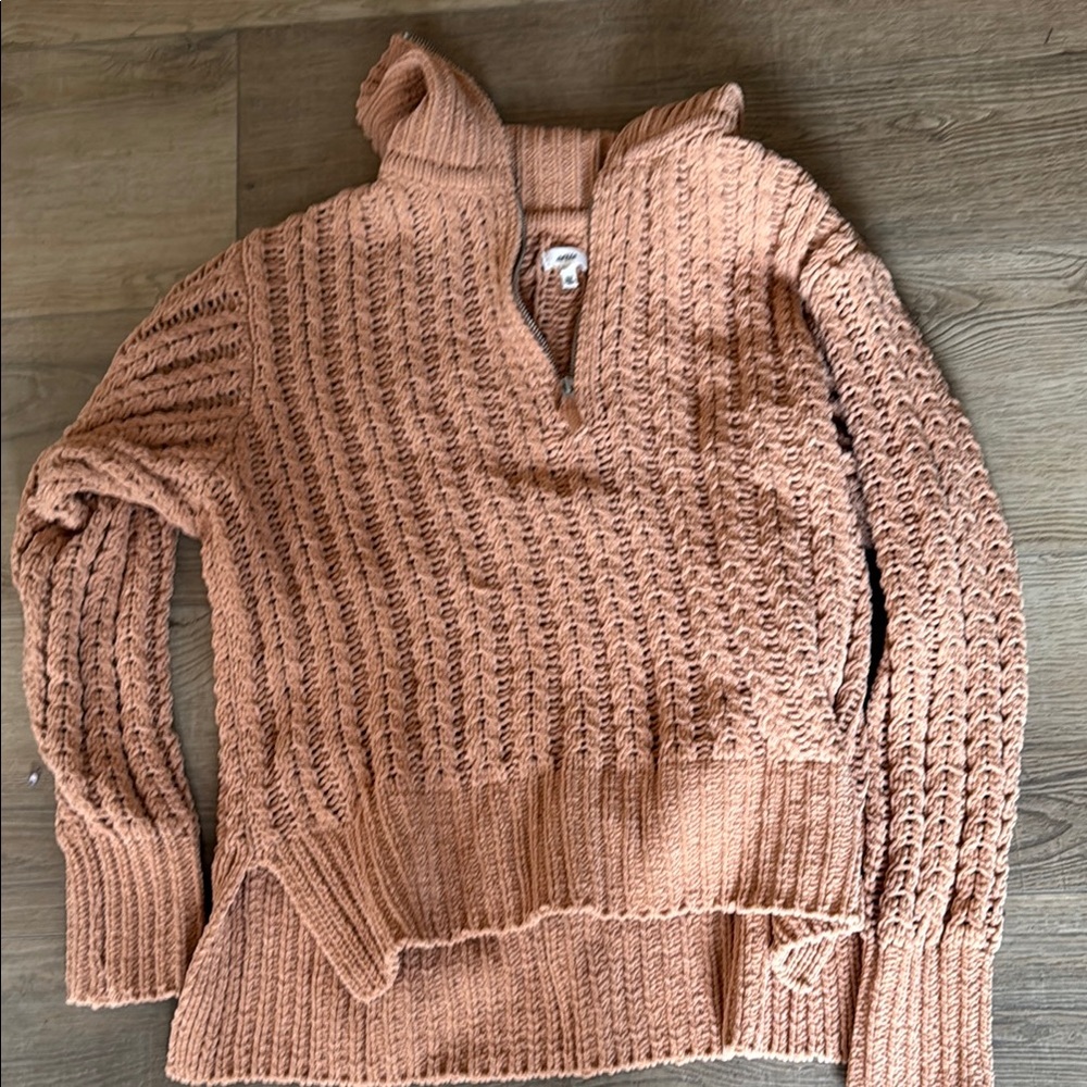 Aerie Textured Cowl Neck Sweater in Warm Brown